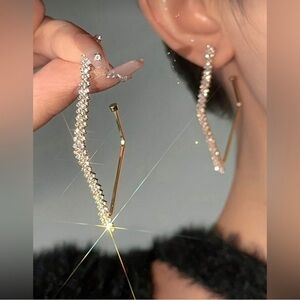 Gold Geometric Rhinestone Drop Earrings #0532